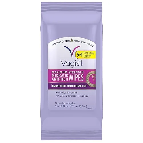 Vagisil Wipes, Anti-Itch Medicated Feminine Vaginal Wipes, Maximum Strength, Instant