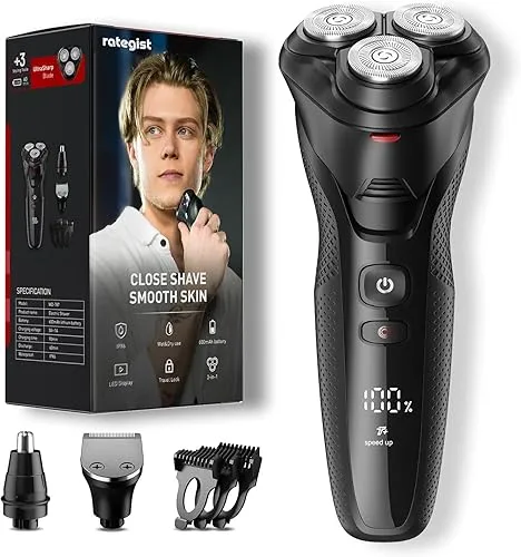 Cordless Electric Razor for Men: 3-in-1 Shaver for Beard/Nose/Sideburns -