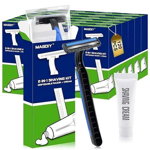 Shaving Kit Bulk 120 Pack, Shaving Cream Disposable Razors Bulk
