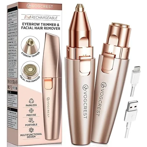 Eyebrow Facial Trimmer: 2 in1 Rechargeable Facial Hair Removal and
