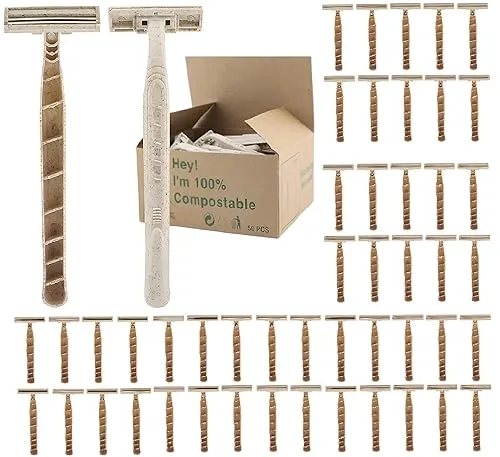 Biodegradable Disposable Razors Bulk 50 Pack – Eco-Friendly Wheat Straw