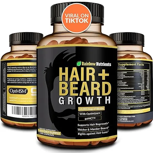 Hair + Beard Growth Vitamins for Men | Biotin 10,000mcg,