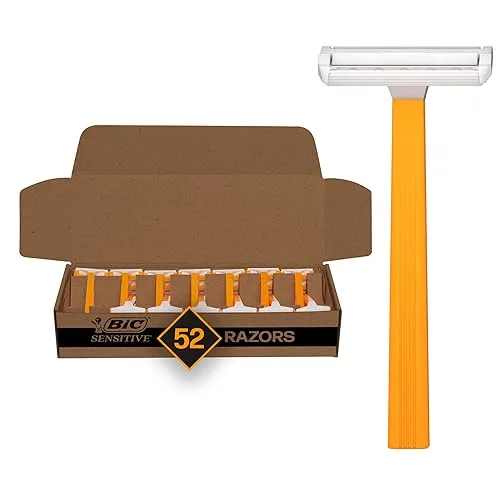 BIC Sensitive Disposable Razors for Men, Long-Lasting 1 Blade Razors