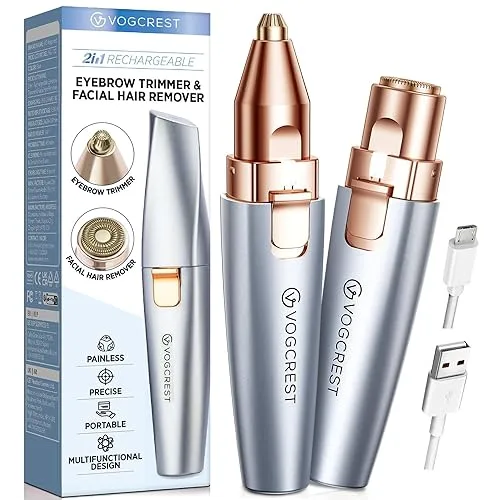 Eyebrow Facial Trimmer: 2 in1 Rechargeable Facial Hair Removal and