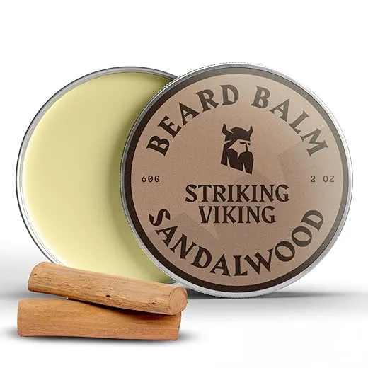 Striking Viking Beard Balm for Men - Leave in Beard Conditioner - Styling Balm Made with Naturally Derived Beard Butter, Argan & Jojoba Oils (2 Ounce (Pack of 1), Sandalwood)