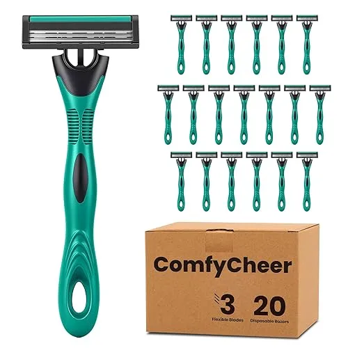 20 count Disposable Razors for Men,3-Blade Razors,Bulk Stainless Steel Shavers