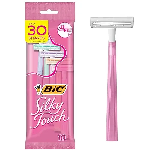 BIC Silky Touch Women's Disposable 2 Blade Razors, Pretty Pastel