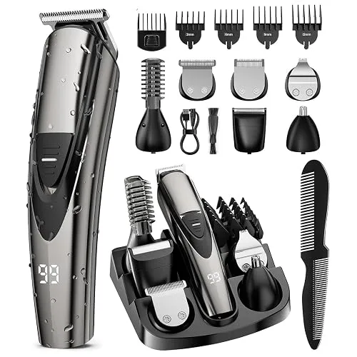 Rechargeable Beard Trimmer for Men: 𝟏𝟐-in-1 Grooming Kit | 𝐏𝐫𝐨fessional