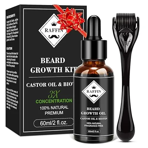 RAFFIN Beard Growth Kit, Beard Growth Oil (2Oz) w/3 X