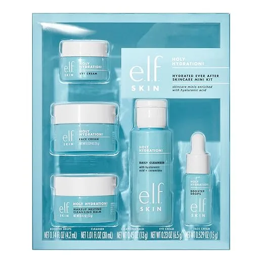 e.l.f. SKIN Holy Hydration! Hydrated Ever After Skincare Mini Kit, Cleanser, Makeup Remover, Moisturizer & Eye Cream For Hydrating Skin, Airplane-Friendly Sizes