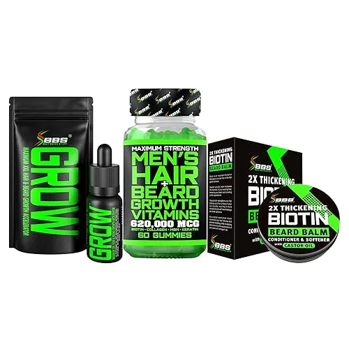 Biotin Beard Balm + XXL Beard Growth Serum + 620,000mcg