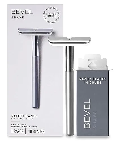 Bevel Safety Razor with Brass Weighted Handle and 10 Double