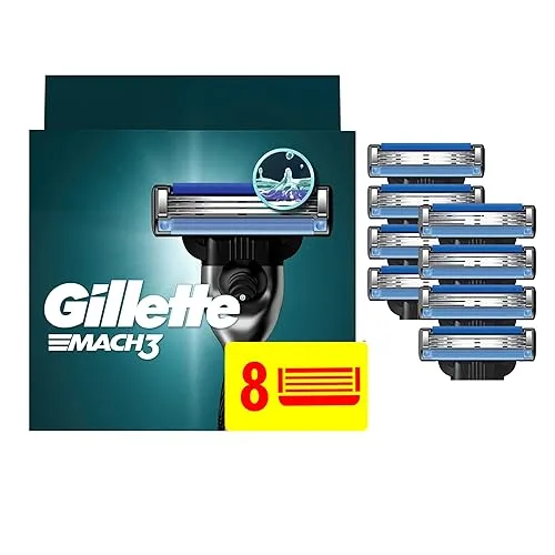 Gillette Mach3 Razor Refills for Men, 8 Razor Blade Refills