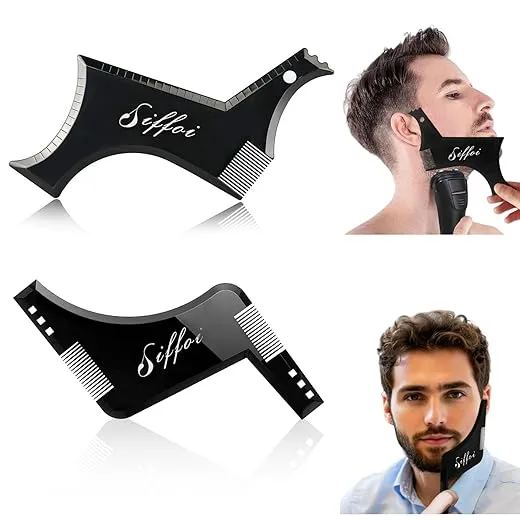 2PCS Men's Beard Shaping Styling Tool Set with Comb, 2025 Version Precision Edging for Jaw, Cheek & Neck Lines, Works with All Beard Razors & Trimmers (Large Size)