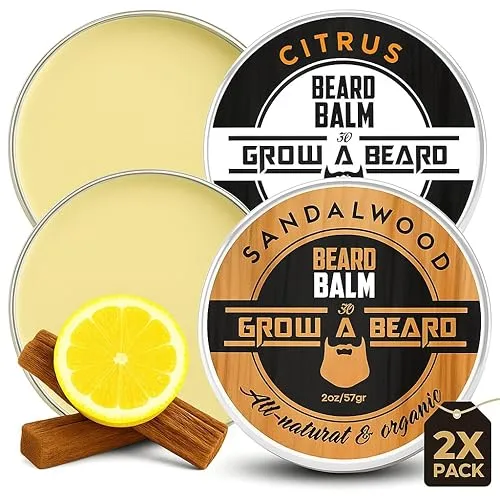 Beard Balm for Men, 2oz Sandalwood & 2oz Citrus Scent,