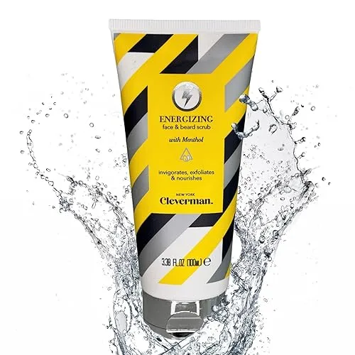 Cleverman Energizing Face and Beard Scrub for Men, 100ml, Menthol-Infused