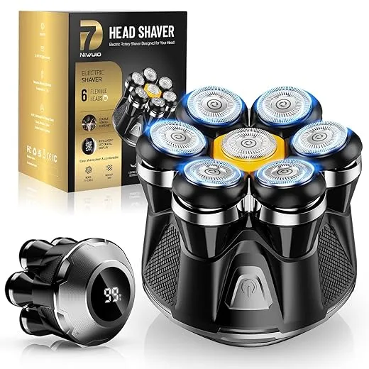 Head Shaver for Bald Men: Electric Bald Razor -IPX7 Wet Dry Shaving- 7 Floating Heads for Ultimate Comfort - Rechargeable Grooming Kit for Scalp/Face/Beard-Close Shaving