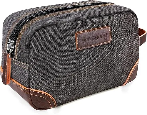 emissary Travel Toiletry Bag for Men, Leather and Canvas Toiletry