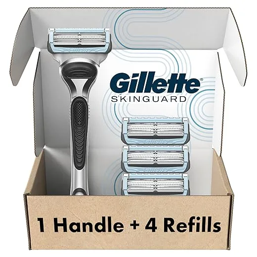 Gillette SkinGuard Razors, 1 Gillette Razor, 4 Razor Blade Refills, Designed for Men with Skin Irritation, Razor Bumps, and Sensitive Skin