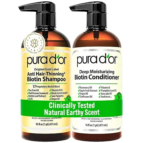 PURA D'OR Gold Label Anti-Thinning Biotin Shampoo & Conditioner, 16oz