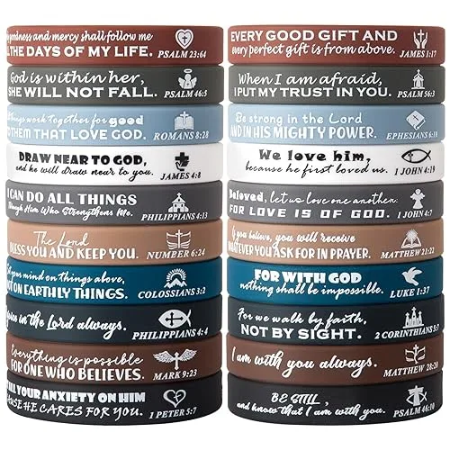 20P Religious Silicone Wristbands Bulk Bible Rubber Bracelets Faith Hope