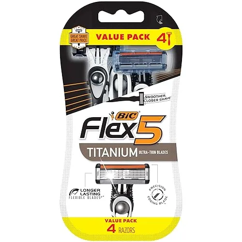 BIC Flex 5 Titanium 5-Blade Disposable Razor for Men, Sensitive