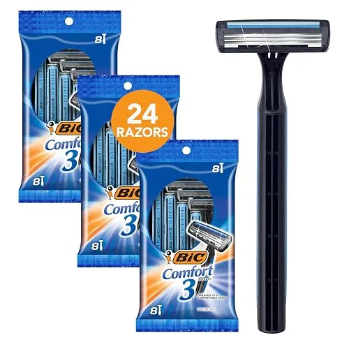BIC Comfort 3 Disposable Razors, Long-Lasting 3-Blade Razors for Men,