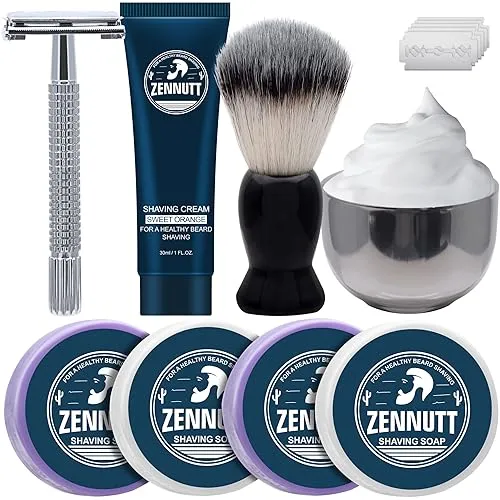 4 Packs Shaving Soap w/Shaving Bowl,Shaving Brush,Shaving Cream,Unqiue Gift Set