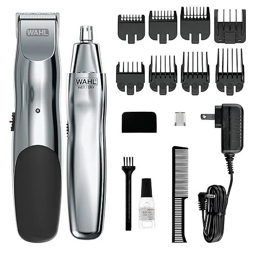 Wahl Groomsman Rechargeable Beard Trimmer kit for Mustaches, Nose Hair,