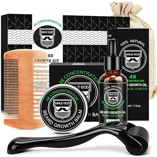 MALE GOD Beard Growth Kit, Beard Kit W/Men's Shaving & Grooming Sets, Upgraded Beard Growth Oil W/Biotin and Batana Oil, Balm, Comb for Spot/Patchy Beard, Christmas Gifts for Men Him Boyfriend Husband