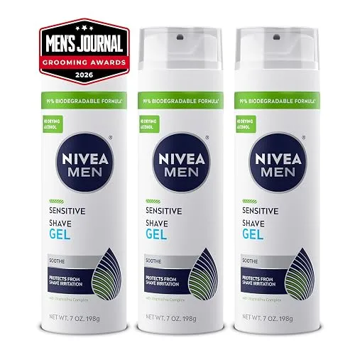 NIVEA MEN Sensitive Shave Gel, No Drying Alcohol, Mulitpack, 3
