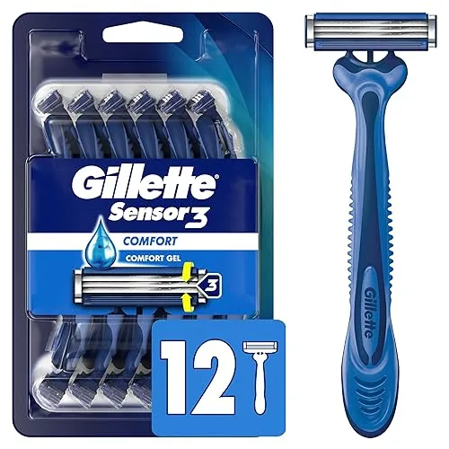 Gillette Sensor3 Comfort Men's Disposable Razors, 12 Razors