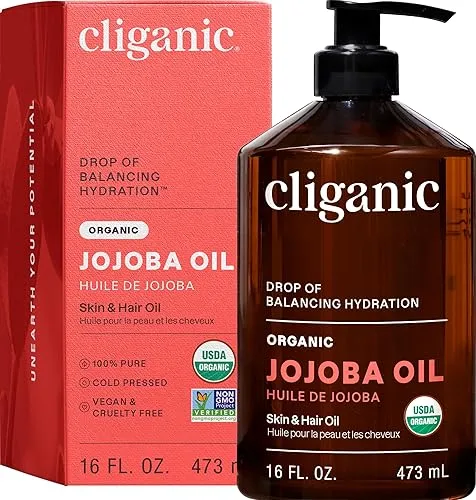 Cliganic Organic Jojoba Oil 16oz with Pump, 100% Pure |
