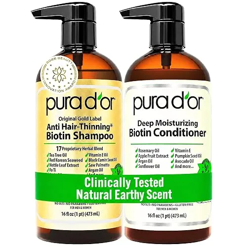 PURA D'OR Gold Label Anti-Thinning Biotin Shampoo & Conditioner, 16oz