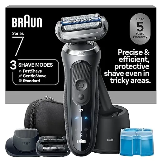 Braun Electric Shaver for Men, Series 7 7185cc, Waterproof, Wet & Dry Shave, Shaving Kit with SmartCare Center and Beard Trimmer, 3 Shave Modes, 60 Minute Battery Runtime, 10 Piece Set