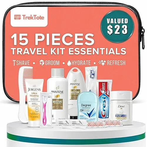 TrekTote 15 Piece Set Women’s Travel & Hygiene Kit with