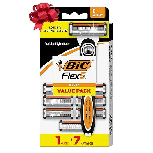 BIC Flex 5 Refillable Men's 5 Blade Razors, Long-Lasting and