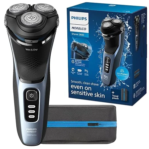 Philips Norelco Shaver 3600, Rechargeable Wet & Dry Electric Shaver with Pop-Up Trimmer, Travel Storage Pouch and Protective Cap, S3243/91