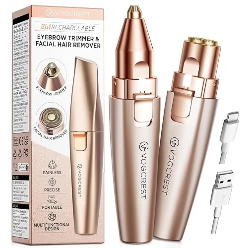 VG VOGCREST Eyebrow & Facial Trimmer: 2 in1 Rechargeable Facial