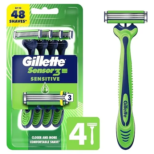 Gillette Sensor3 Sensitive Men's Disposable Razor, 4 Razors