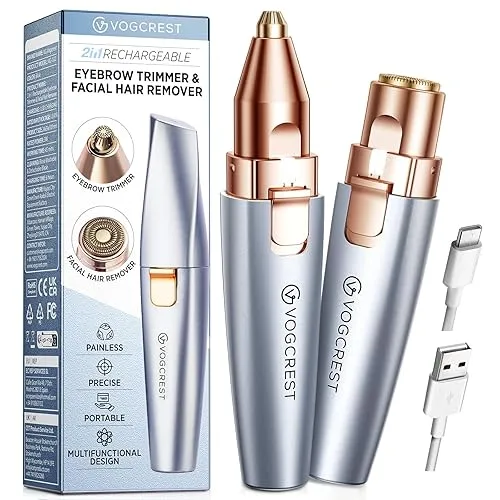 VG VOGCREST Eyebrow & Facial Trimmer: 2 in1 Rechargeable Facial