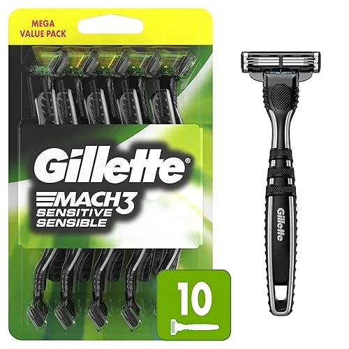 Gillette Mach3 Sensitive Razors for Men, Men’s Disposable Razors, Pivoting