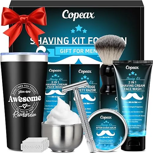 Shaving Kit for Men,Natural Cologne Shaving Cream,Balm,Shaving Soap Bowl,Razor,Tumbler Cup,Mens