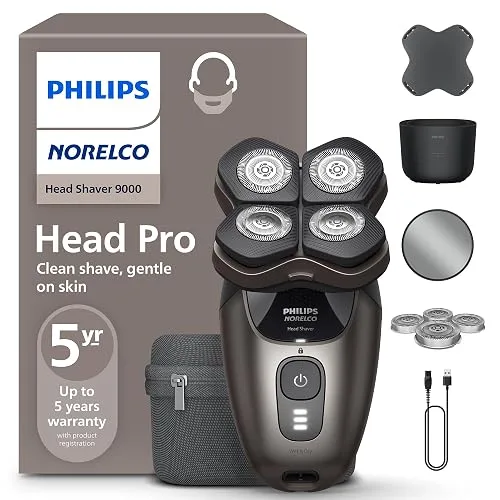 Philips Norelco Head Shaver Pro 9000 Electric Shaver, Clean &